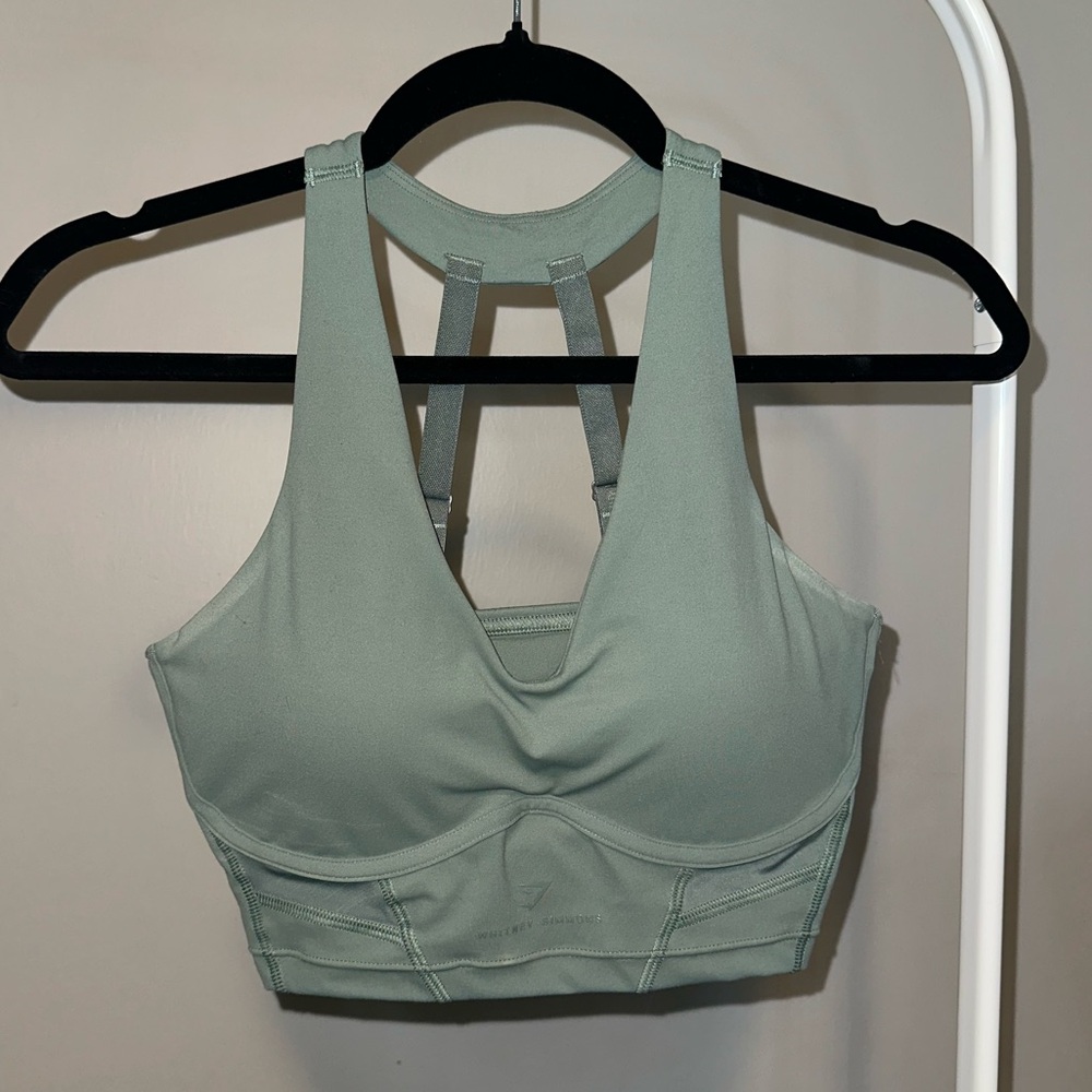 Whitney Simmons x Gymshark longline sports bra sage green
